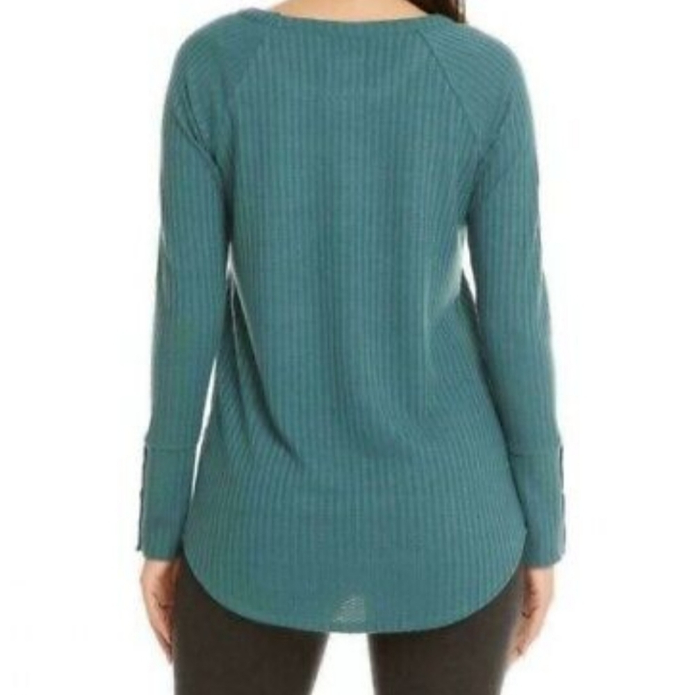 Chaser Teal Waffle Knit Sweater Womens M Long Sleeve Thermal Soft Casual - Picture 3 of 9